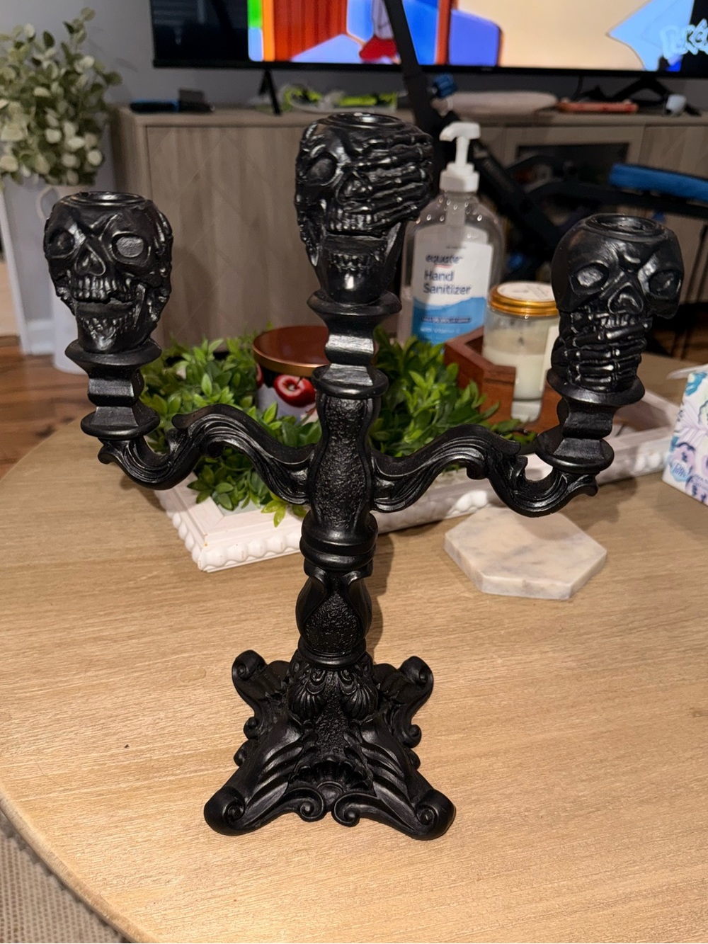 Black Skull 3 Arm Candelabra Decorative Candle Holder Halloween Gothic